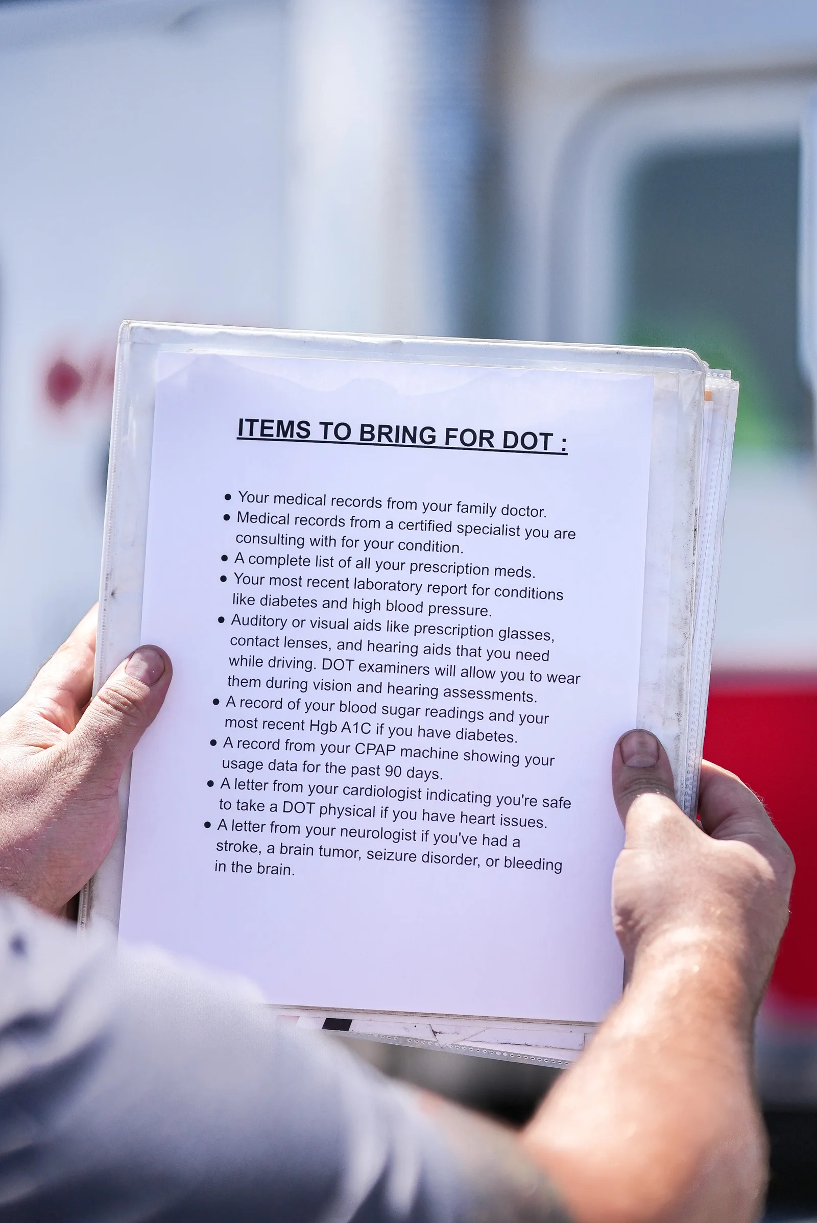 What do you need to bring to a DOT physical?